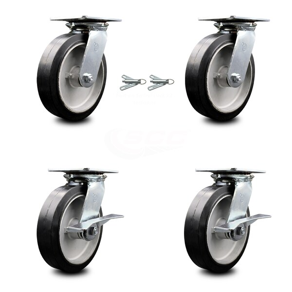 8 Inch Rubber on Aluminum Swivel Caster Swivel Locks 2 Brakes SCC, 2PK